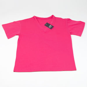 V-Neck Fitted Tee & Biker Short Set - Fuchsia